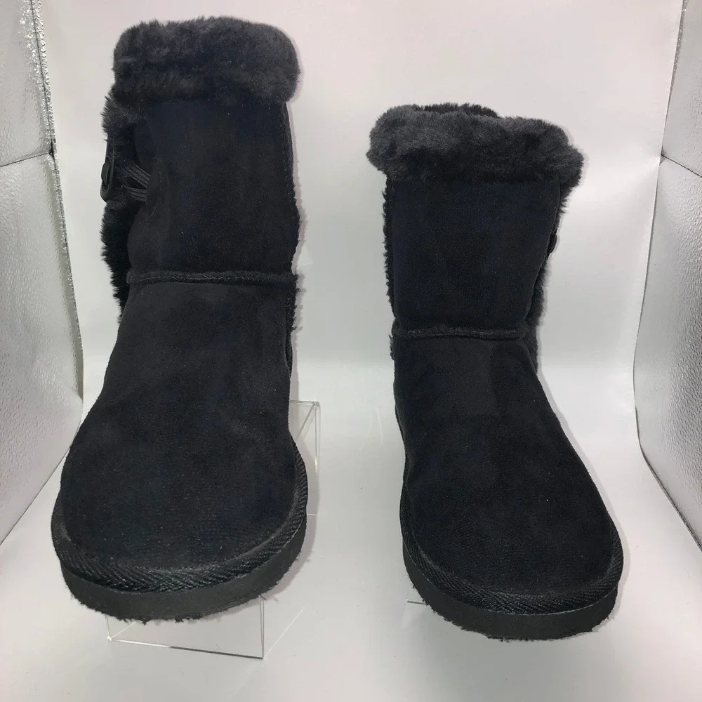Isaac Mizrahi Black‎ Faux Suede Fur Trimmed Cozy Winter Boots Women's Size 7